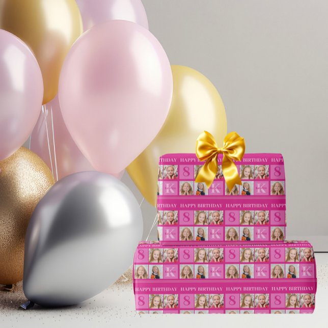 Papier Cadeau Chic Hot Rose Anniversaire fille Collage photo per (Créateur téléchargé)