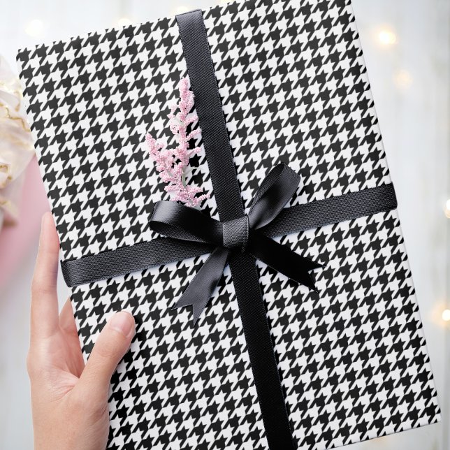 Papier Cadeau Chic Houndstooth Motif Noir & Blanc Anniversaire (Créateur téléchargé)