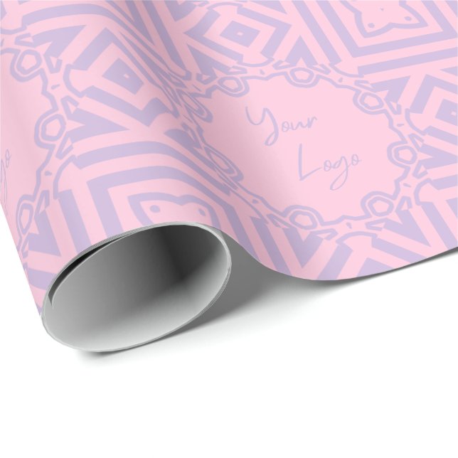 Papier Cadeau Chic Lavender Pink Bande personnalisée Logo d'entr (Coin rond)