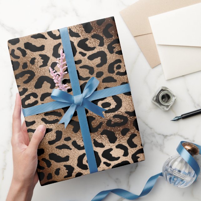 Papier Cadeau Chic Leopard Motif noir bronze Monogramme (Cadeaux)