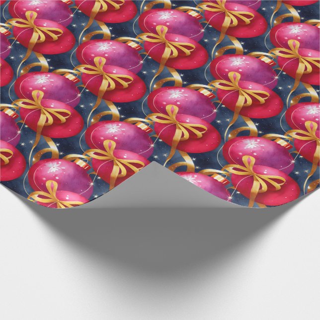 Papier Cadeau Chic Luxe Aquarelle de Noël Bauble pourpre (Coin)