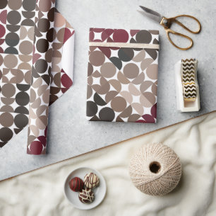 Papier Cadeau Chic Mauve Taupe Beige Marron Rouge Motif Cercles