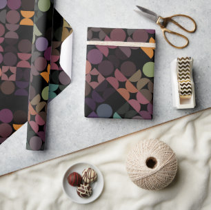 Papier Cadeau Chic Mauve Taupe Rouille Orange Cercles Motif Arti