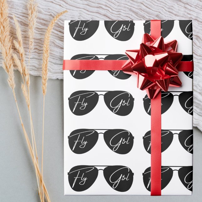 Papier Cadeau Chic mignonne ‘Fly Girl’, Lunettes de soleil d'avi (Créateur téléchargé)