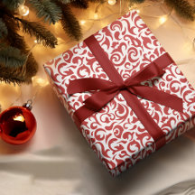 Chic motif floral damassé rouge foncé blanc