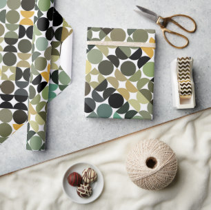 Papier Cadeau Chic Olive Green Taupe Cercles beiges Art Motif
