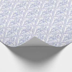 Papier Cadeau Chic Périwinkle Bleu Blanc Floral Diamond Motif