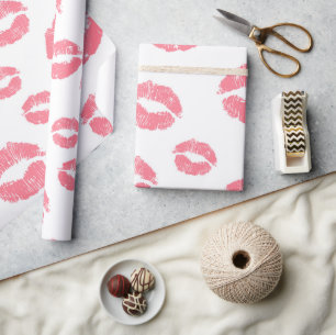 Papier Cadeau Chic Red Lipstick Baisers Saint Valentin
