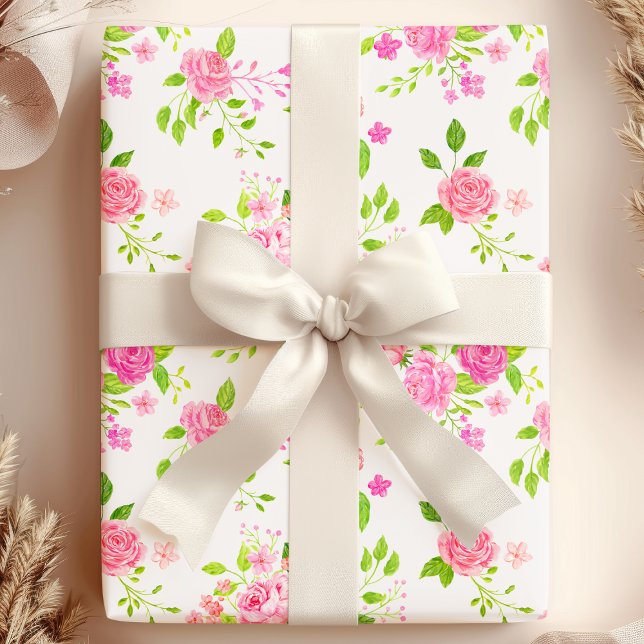 Papier Cadeau Chic Rose aquarelle Floral (Créateur téléchargé)
