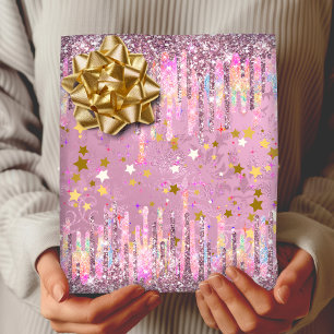 Papier Cadeau Chic rose damas goutte à goutte parties scintillan