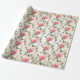 Papier Cadeau Chic Rose et rustique chalet Shabby Grange bois