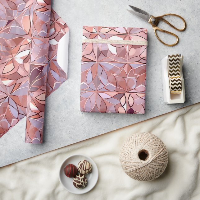 Papier Cadeau Chic Rose Gold Pearl Lavender Fleurs Abstraites (Artisanat)