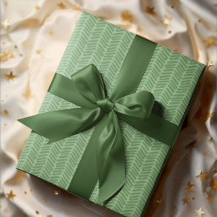 Papier Cadeau Chic Sage Lumière Forêt Vert rayé Zigzag