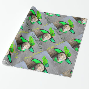 PAPIER CADEAU CHIC ST.PATRICK'S DAY CHAT AVEC CASQUETTE, ROSES V