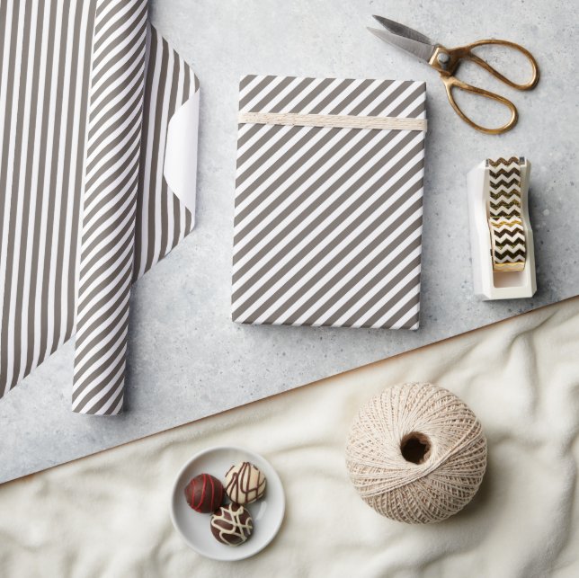 Papier Cadeau Chic Taupe gris foncé Brown blanc rayures Motif (Artisanat)