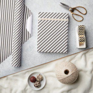 Papier Cadeau Chic Taupe Gris foncé Marron Blanc Motif Rayures