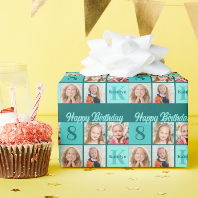 Papier Cadeau Chic Teal Birthday Party Custom Photo Collage (Fête d'anniversaire)