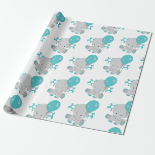 Papier Cadeau Chic Wood Eléphant Turquoise Genre bébé neutre