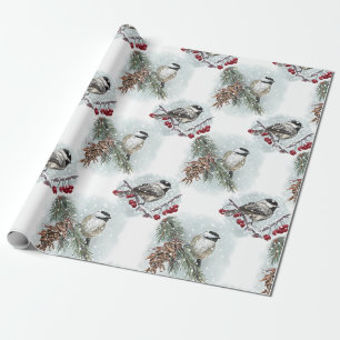 Papier Cadeau Chiches d'hiver, Aquarelle Ferme Noël
