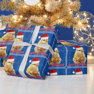 Papier Cadeau Chick jaune mignon à Santa Hat
