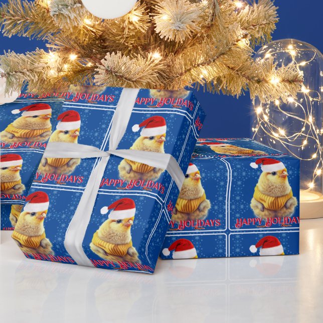 Papier Cadeau Chick jaune mignon à Santa Hat (Vacances)