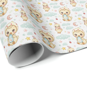 Papier Cadeau Chicken Cute Baby Pastel Motif d'aquarelle