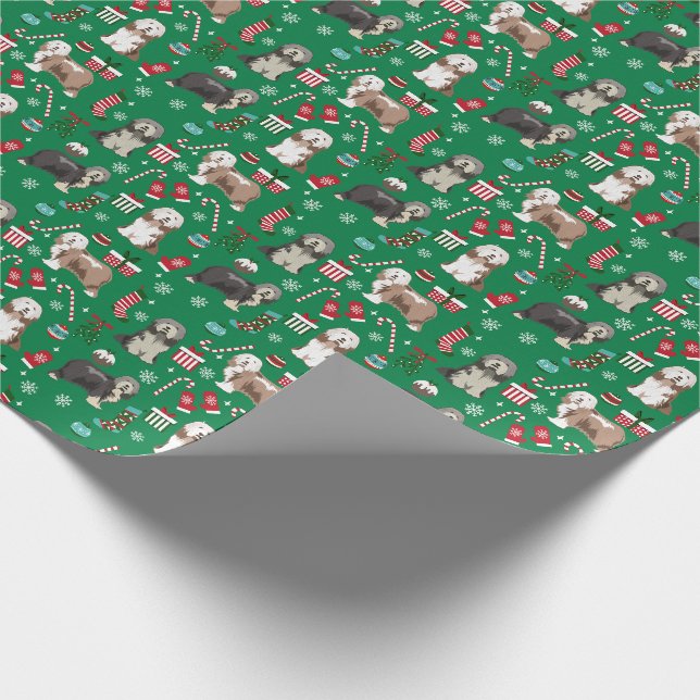 Papier Cadeau Chien à manteaux mixtes de Collie à poils noël (Coin)