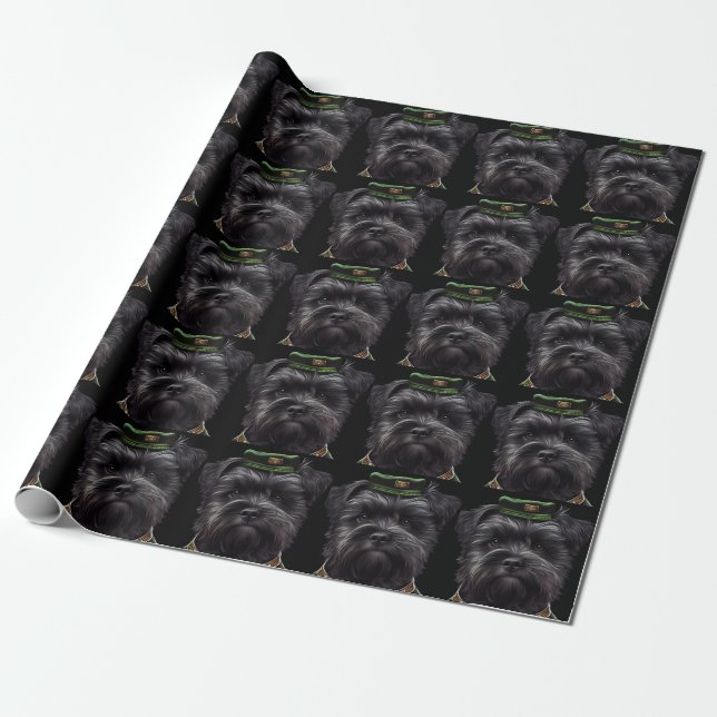 Papier Cadeau Chien Affenpinscher en Robe de la Saint Patrick (Déroulé)