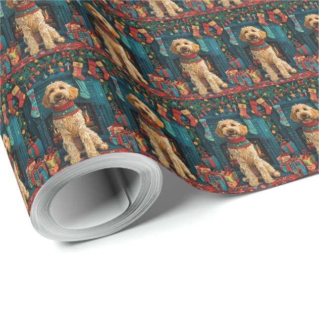 Papier Cadeau Chien Afghan Hound Avec Foyer Cadeaux De Noël (Coin rond)