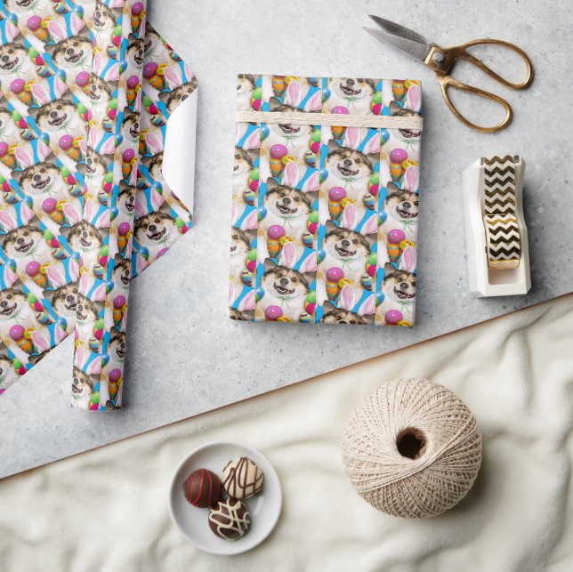 Papier Cadeau Chien allongé sur des œufs de Pâques (Artisanat)