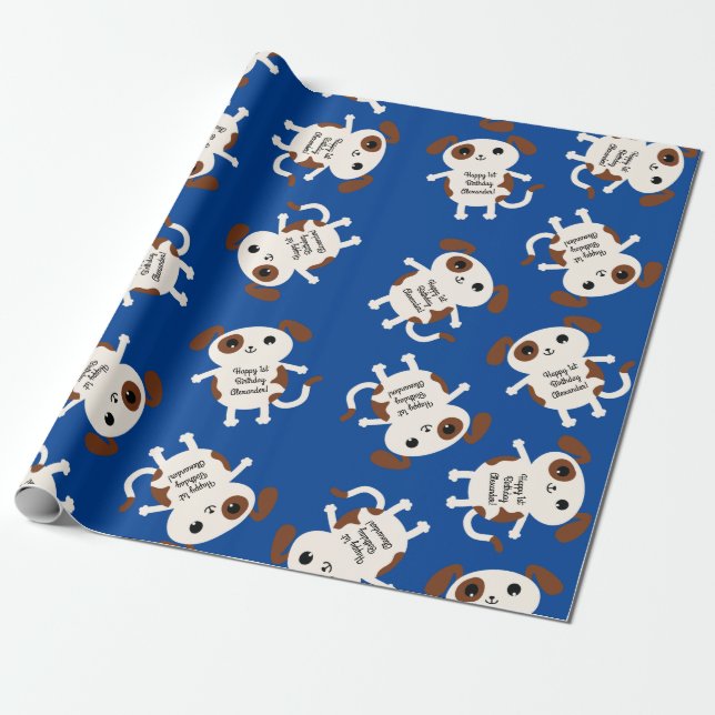 Papier Cadeau Chien Anniversaire Fête Enfants (Déroulé)
