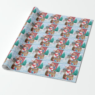 Papier Cadeau Chien beagle dans la neige Maison de Chien de Noël