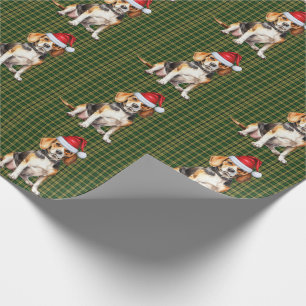 Papier Cadeau Chien beagle et Noël vert