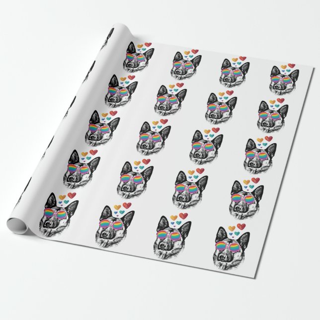 Papier Cadeau Chien berger allemand avec coeur Saint-Valentin (Déroulé)