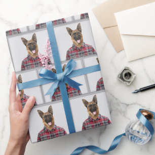 Papier Cadeau Chien berger allemand en plaid