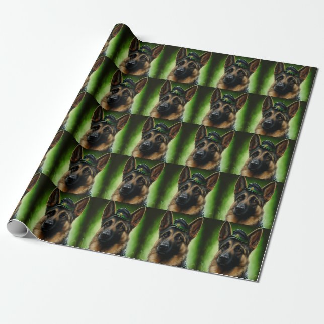 Papier Cadeau Chien berger allemand en tenue de jour St. Patrick (Déroulé)