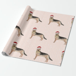 Papier Cadeau Chien berger allemand Noël Chapeau de Noël