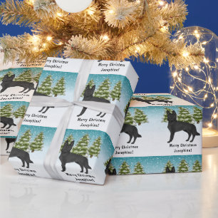 Papier Cadeau Chien Berger Allemand noir Forêt enneigée d'hiver