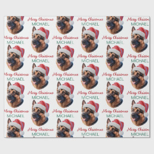 Papier Cadeau Chien berger allemand personnalisé avec un chapeau