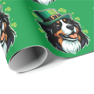 Papier Cadeau Chien bernois irlandais Leprechaun Casquette Jour