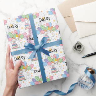 Papier Cadeau Chien blanc Aussiedoodé fête d'anniversaire
