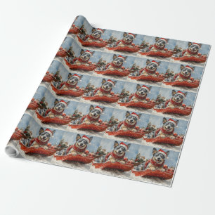 Papier Cadeau Chien Blue Heeler dans un traîneau Laissez neige N