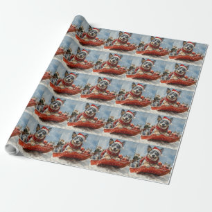 Papier Cadeau Chien Blue Heeler en traîneau Laissez neige Noël