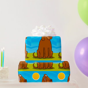 Papier Cadeau Chien Brun Géant Drôle Assis au Soleil