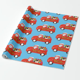 Papier Cadeau Chien carlin dans la livraison de Noël Camion