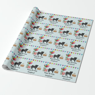 Papier Cadeau Chien Carlin Noir Dessin Animé Nettoie Anniversair