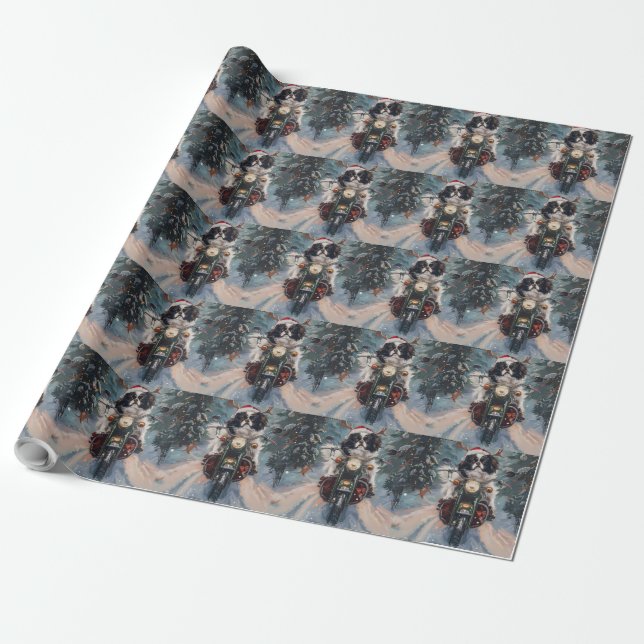 Papier Cadeau Chien Chin japonais équitation moto Noël (Déroulé)
