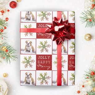 Papier Cadeau Chien Chiot Animal Photo Flocon de Neige Rouge Noë