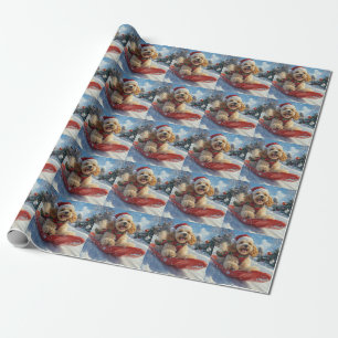 Papier Cadeau Chien Cocker Spaniel en Luge Laissez Tomber la Nei