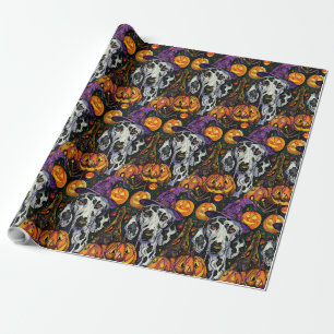 Papier Cadeau Chien Dalmatien Effrayant Sorcière d'Halloween et